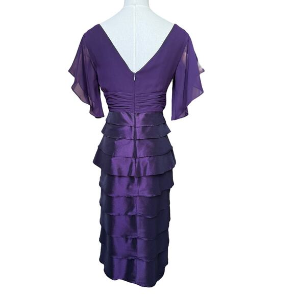 Adrianna Papell Silk Plum Flutter Sleeve Tired knee length Dress size 2 - Picture 8 of 16